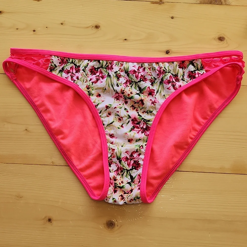 TINIBIKINI Swimwear 2 Pc Swimsuit Crop Top And Bottom Neon Floral M - Picture 4 of 12